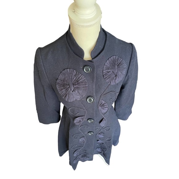 Anthropologie Elevenses Womens Button-Up Trench Coat Tie-Waist Size 2 Blue - Picture 4 of 8